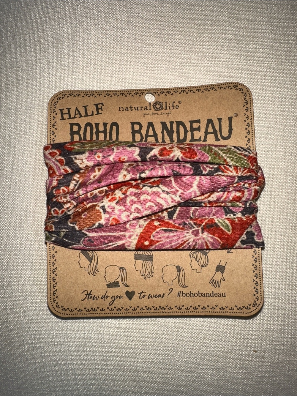 NATURAL LIFE Floral Half Boho Bandeau Headband in Pink, Red & Green